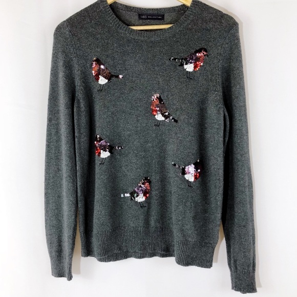 Marks & Spencer Sweaters - Marks and Spencer Gray Sequin Bird Sweater